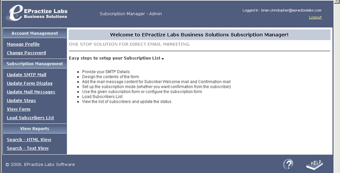 Screenshot of EPractize Labs Online Subscription Manager - Downloadable Edition 1.0