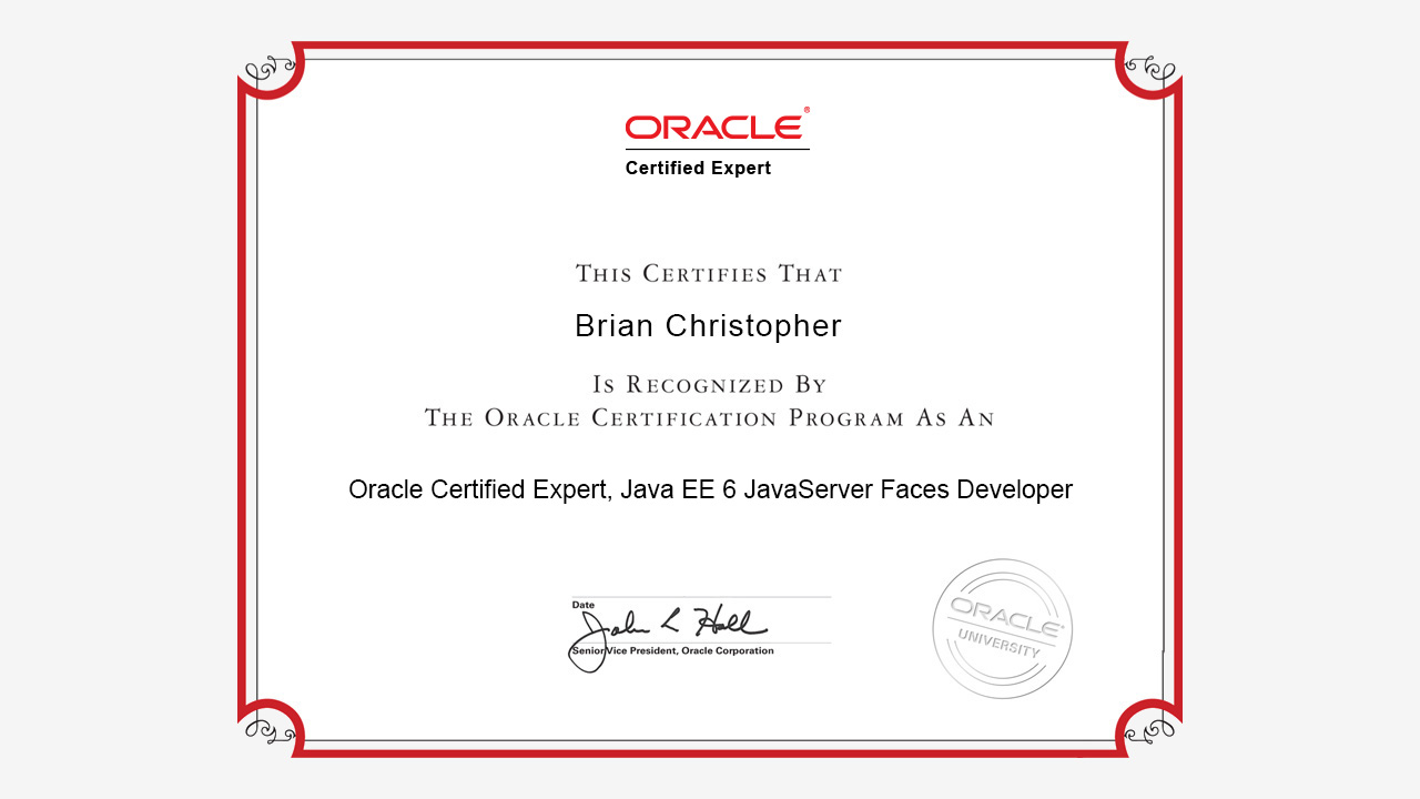 Sample Oracle Certified Expert Java EE 6 JavaServer Faces Developer Certificate