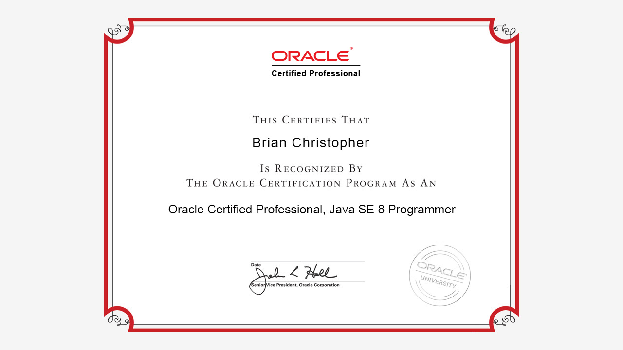 Sample Oracle Certified Professional Java SE 8 Programmer Certificate